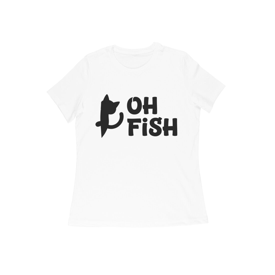 White Oh Fish Cat Women's T-Shirt - Funny Minimalist Kitty Quote Apparel Tshirt