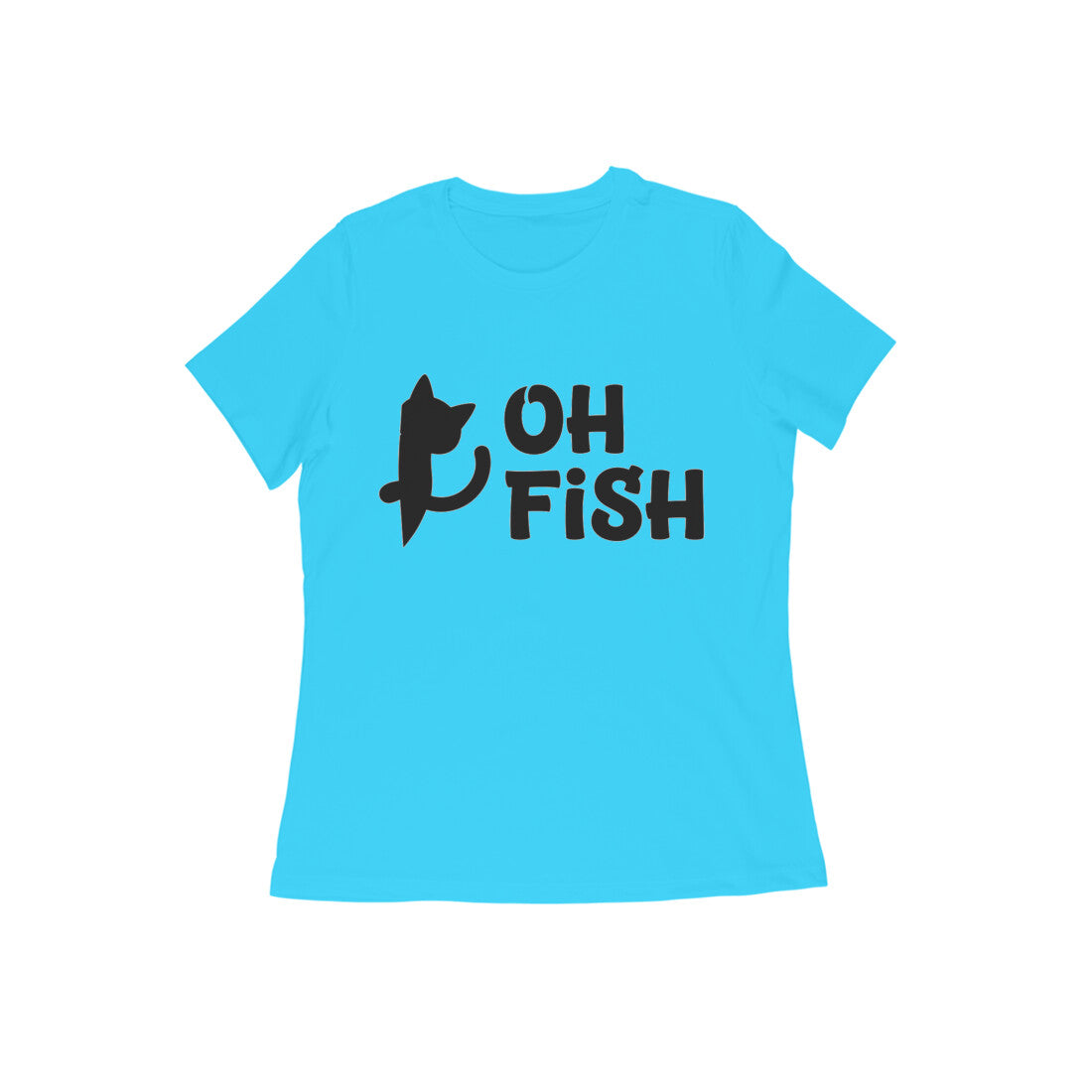 Sky Blue Oh Fish Cat Women's T-Shirt - Funny Minimalist Kitty Quote Apparel Tshirt