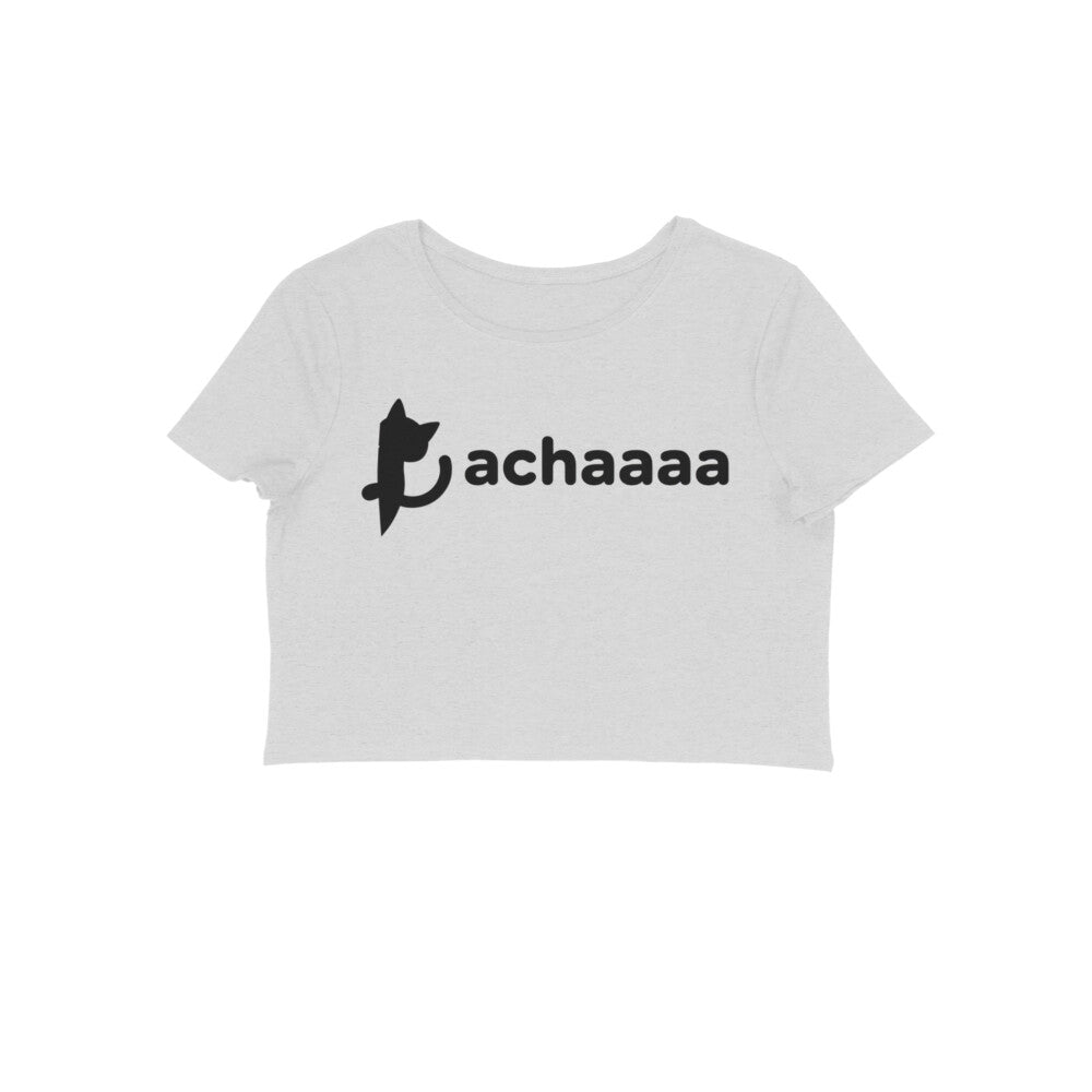 Melange Grey Achaaaa Minimalist Cat Crop Top - Aesthetic White Line Art Women's Shirt