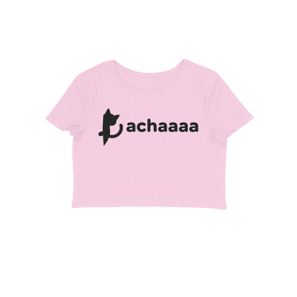 Light Pink Achaaaa Minimalist Cat Crop Top - Aesthetic White Line Art Women's Shirt