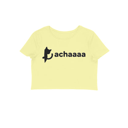 Butter Yellow Achaaaa Minimalist Cat Crop Top - Aesthetic White Line Art Women's Shirt