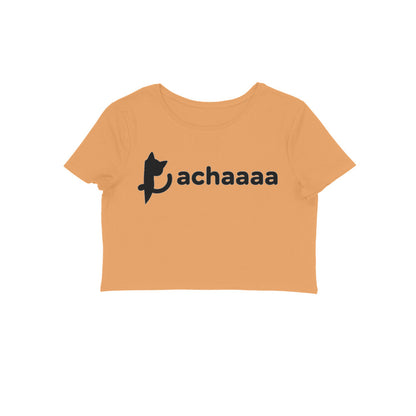 Mustard Yellow Achaaaa Minimalist Cat Crop Top - Aesthetic White Line Art Women's Shirt