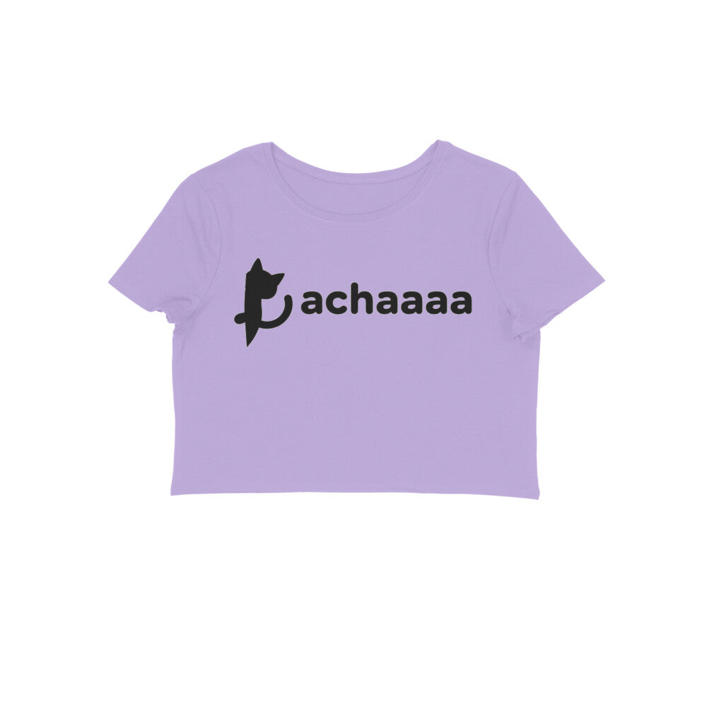 Iris Lavender Achaaaa Minimalist Cat Crop Top - Aesthetic White Line Art Women's Shirt