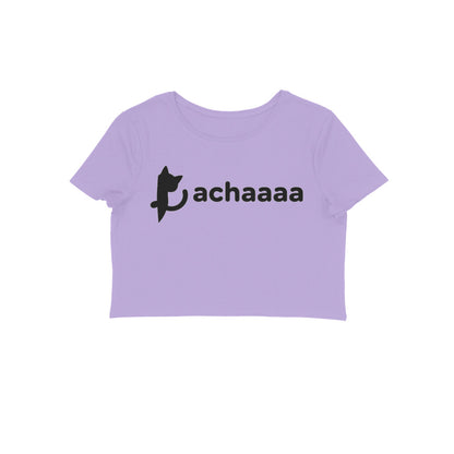 Iris Lavender Achaaaa Minimalist Cat Crop Top - Aesthetic White Line Art Women's Shirt