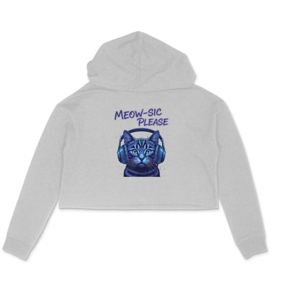 Melange Grey Neon DJ Cat Crop Hoodie - Meowsic Please Streetwear for Women Hoodies