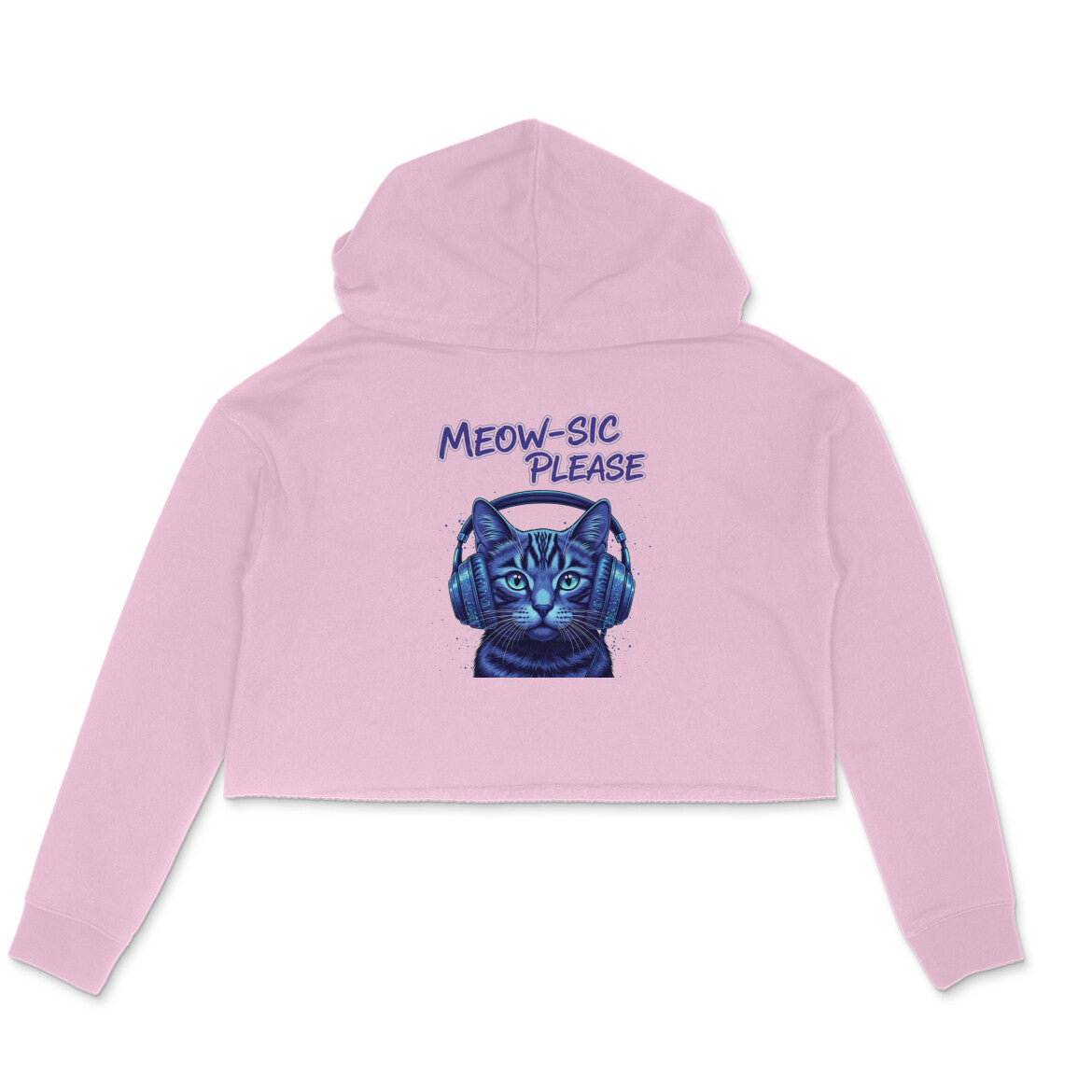 Light Pink Neon DJ Cat Crop Hoodie - Meowsic Please Streetwear for Women Hoodies