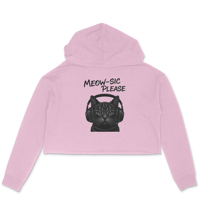 Light Pink Aesthetic DJ Cat Headphones Crop Hoodie - Meow-sic Please Streetwear Hoodies