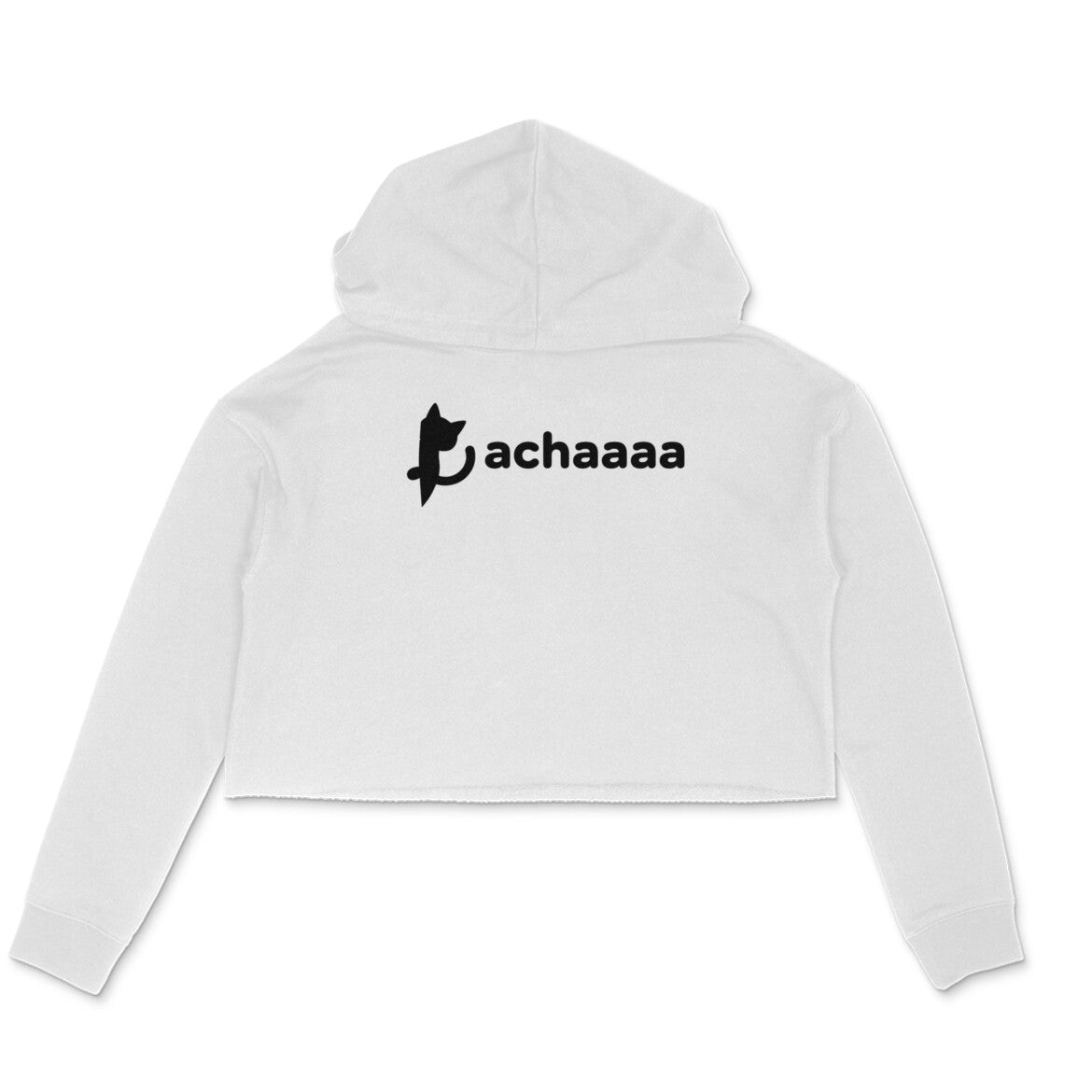 White Achaaaa Minimalist Cat Logo Women's Crop Hoodie | Aesthetic Pet Mom Sweatshirt Hoodies