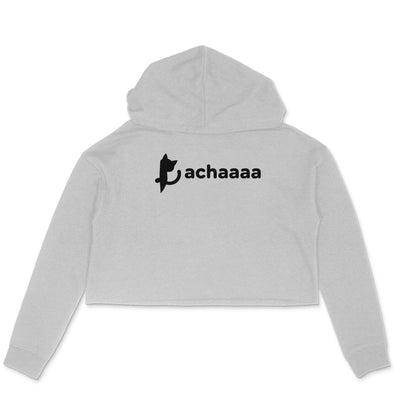 Melange Grey Achaaaa Minimalist Cat Logo Women's Crop Hoodie | Aesthetic Pet Mom Sweatshirt Hoodies