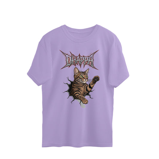 Iris Lavender M DHAPPA Cat Breakout Metal Logo Oversized T-Shirt Oversized Tshirt