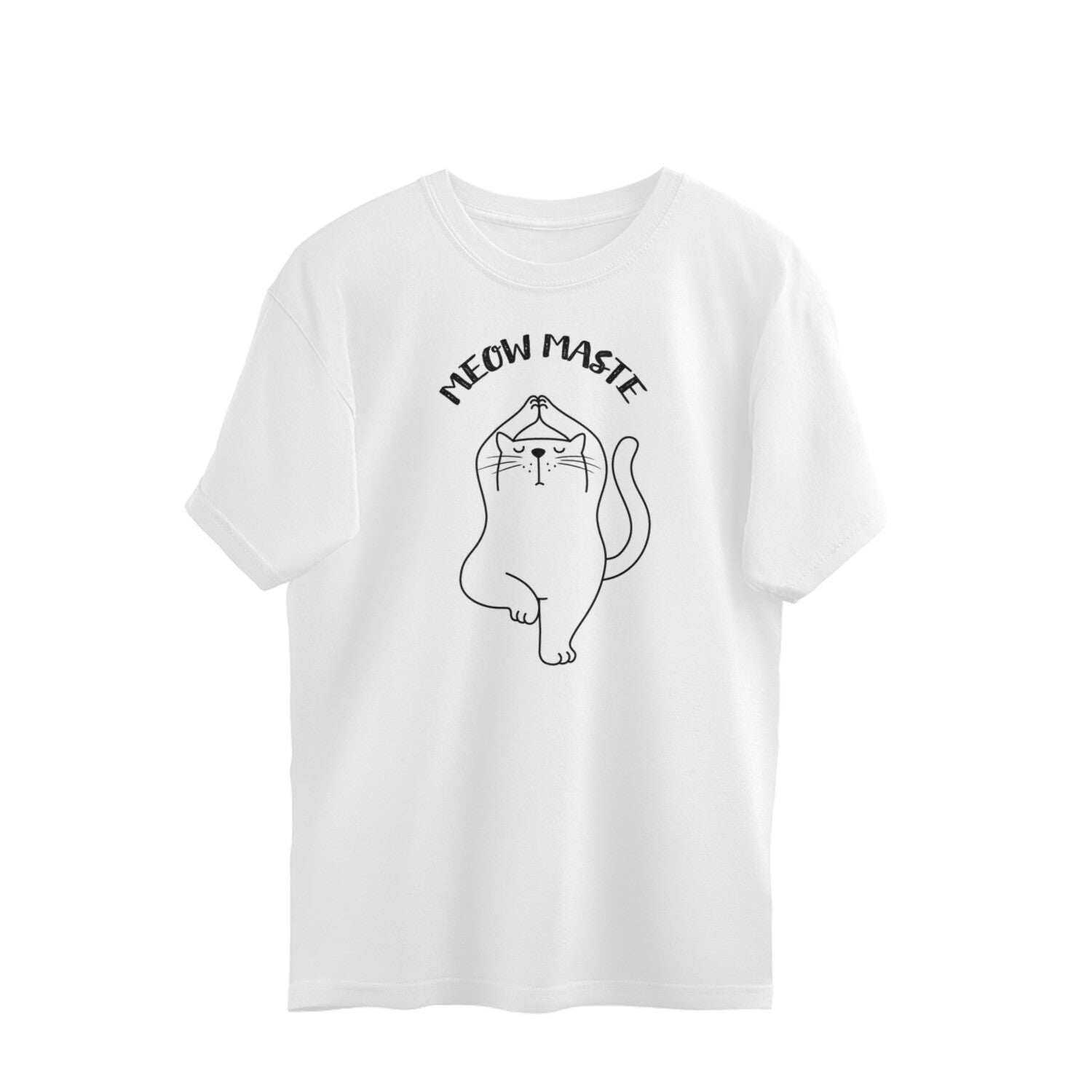 White Meow Maste Yoga Cat Tree Pose Minimalist Line Art General Merchandise Oversized Tshirt