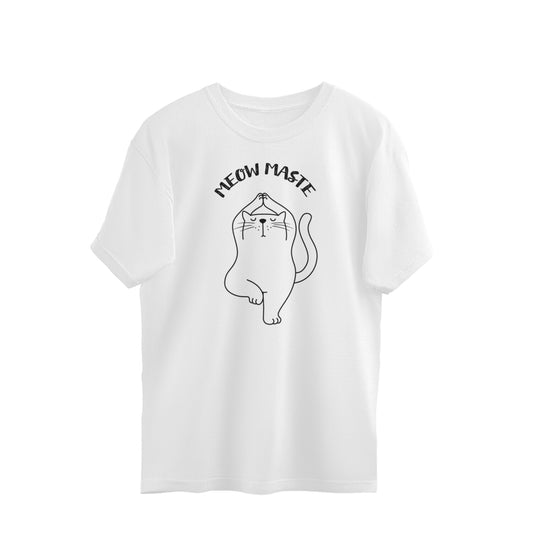 White Meow Maste Yoga Cat Tree Pose Minimalist Line Art General Merchandise Oversized Tshirt