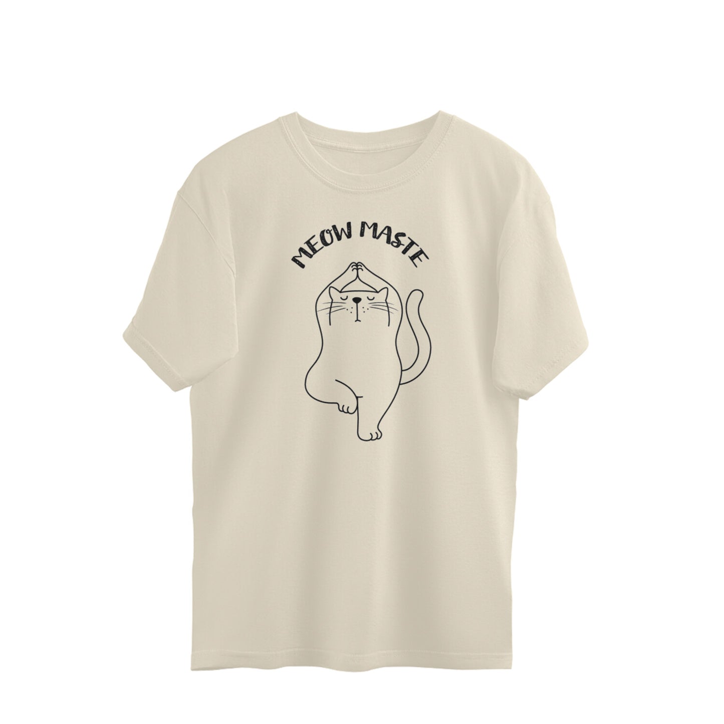 Off White Meow Maste Yoga Cat Tree Pose Minimalist Line Art General Merchandise Oversized Tshirt