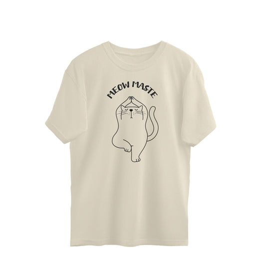 Off White Meow Maste Yoga Cat Tree Pose Minimalist Line Art General Merchandise Oversized Tshirt