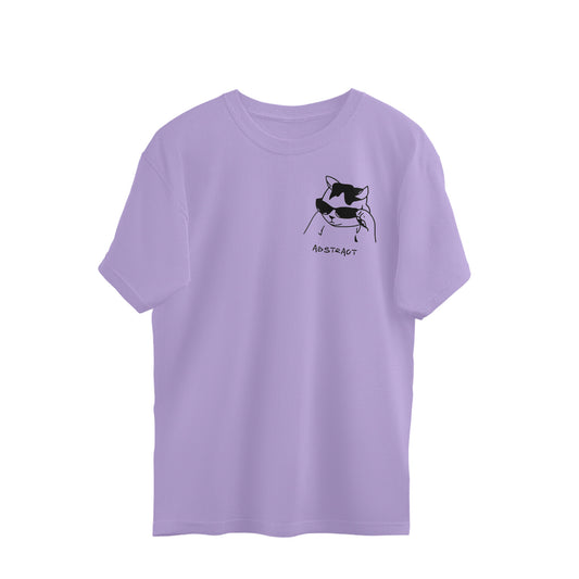 Iris Lavender Cool Abstract Cat with Sunglasses - Minimalist Pocket Design Streetwear Oversized Tshirt