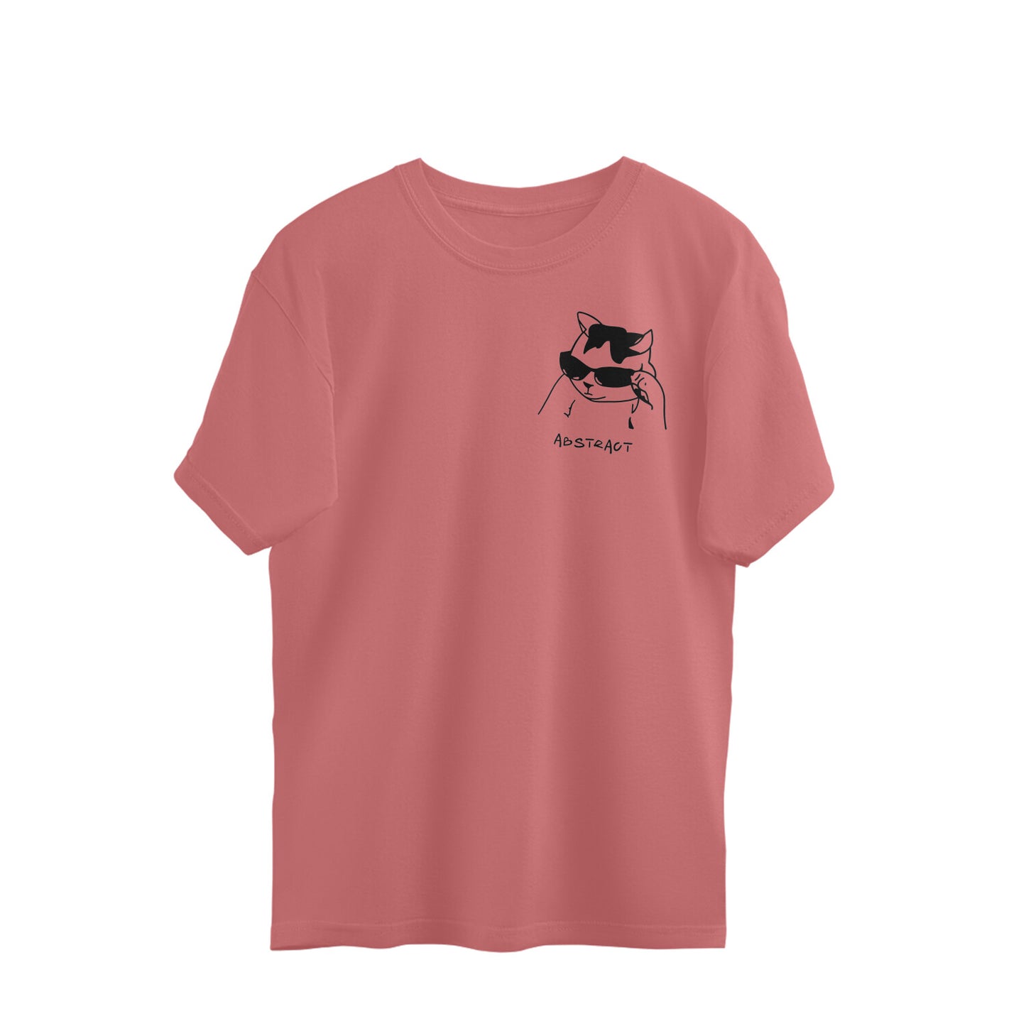 Dusty Rose Cool Abstract Cat with Sunglasses - Minimalist Pocket Design Streetwear Oversized Tshirt