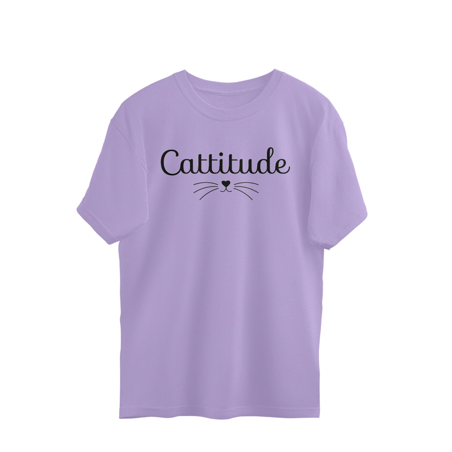 Iris Lavender Cattitude Script Design - Funny Cat Lover Quote Oversized T-Shirt Oversized Tshirt