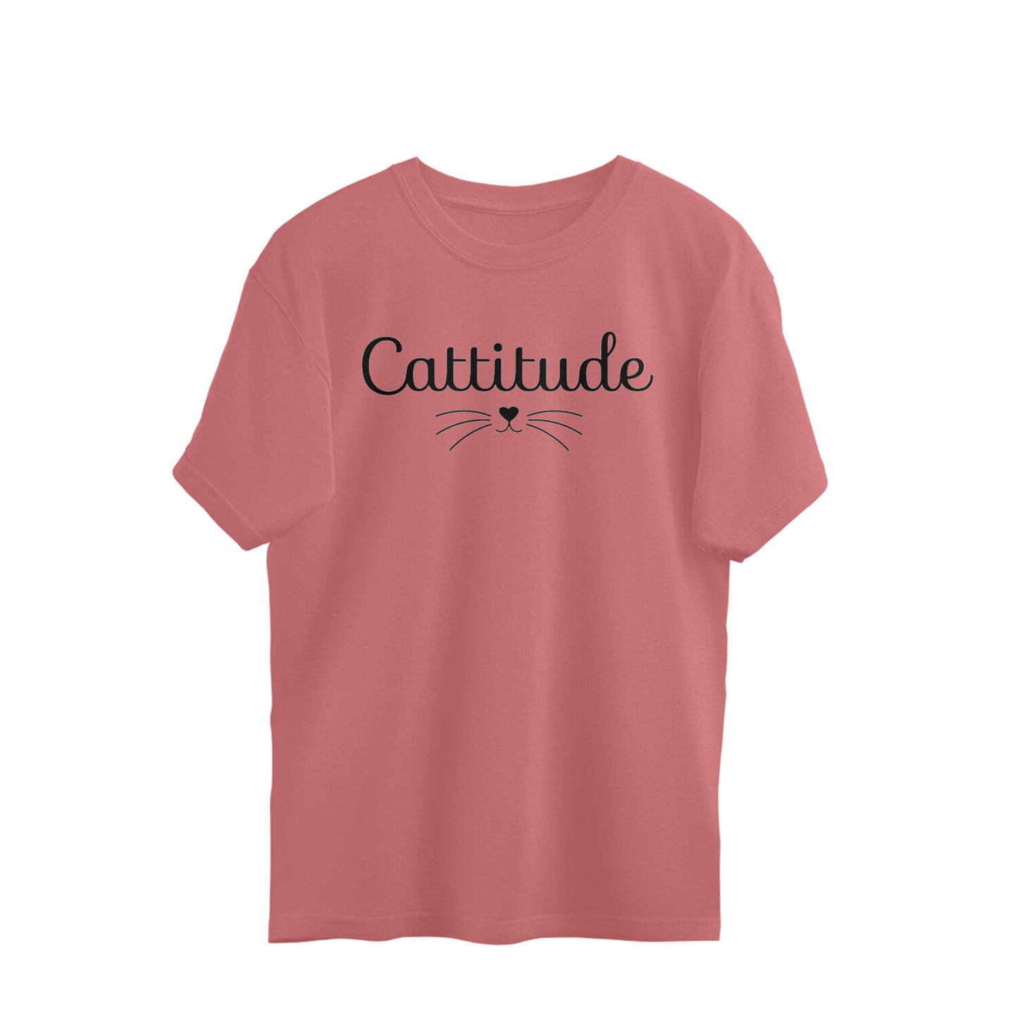 Dusty Rose Cattitude Script Design - Funny Cat Lover Quote Oversized T-Shirt Oversized Tshirt