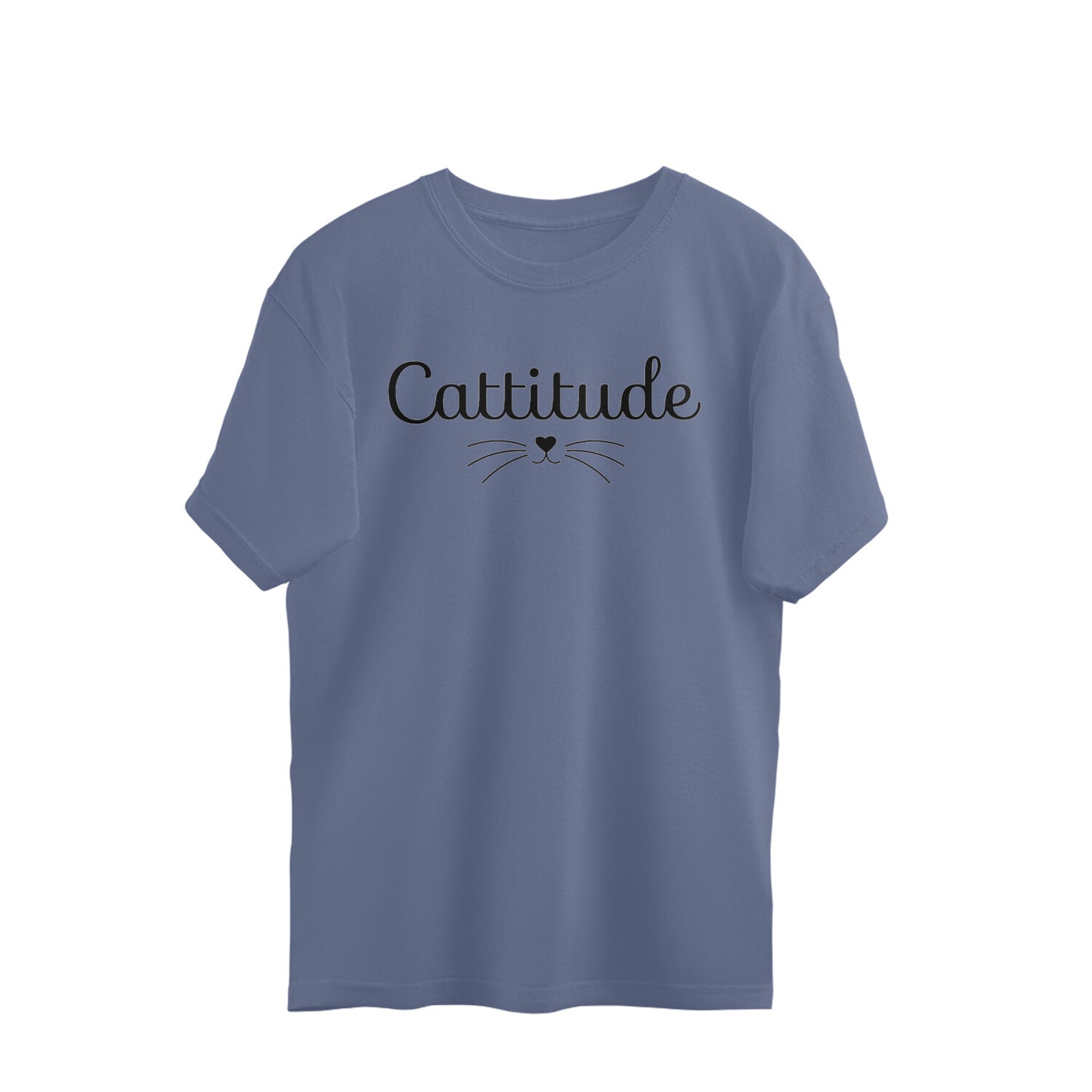 Steel Grey Cattitude Script Design - Funny Cat Lover Quote Oversized T-Shirt Oversized Tshirt