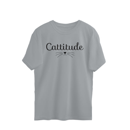 Silver Frost Cattitude Script Design - Funny Cat Lover Quote Oversized T-Shirt Oversized Tshirt