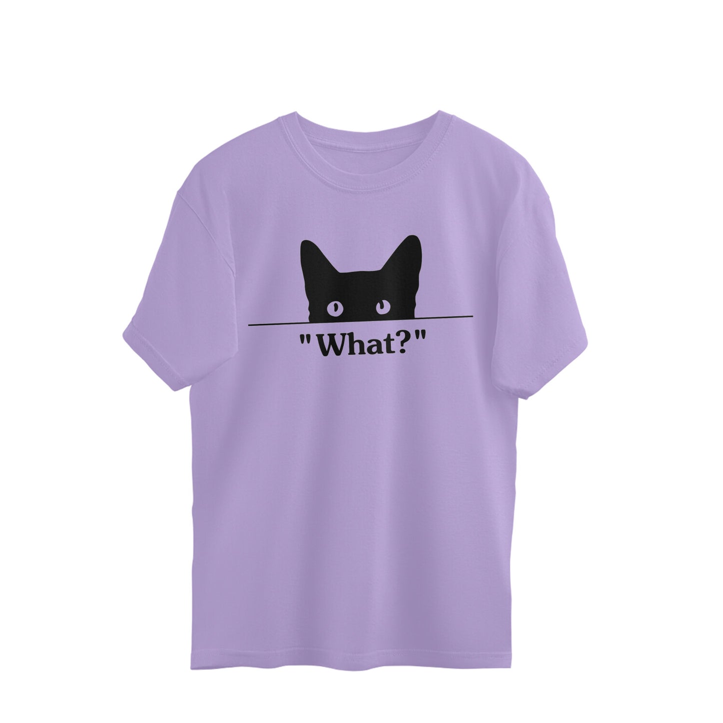 Iris Lavender Minimalist Peeking Cat 'What?' Outline - Sassy Pet Humor Oversized TShirt Oversized Tshirt