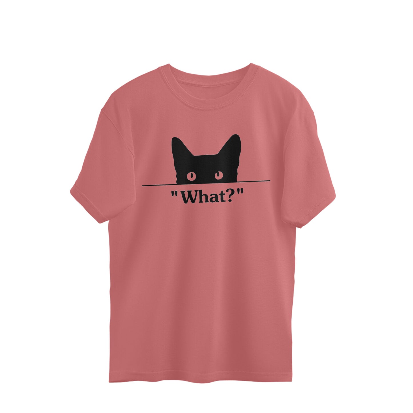 Dusty Rose Minimalist Peeking Cat 'What?' Outline - Sassy Pet Humor Oversized TShirt Oversized Tshirt