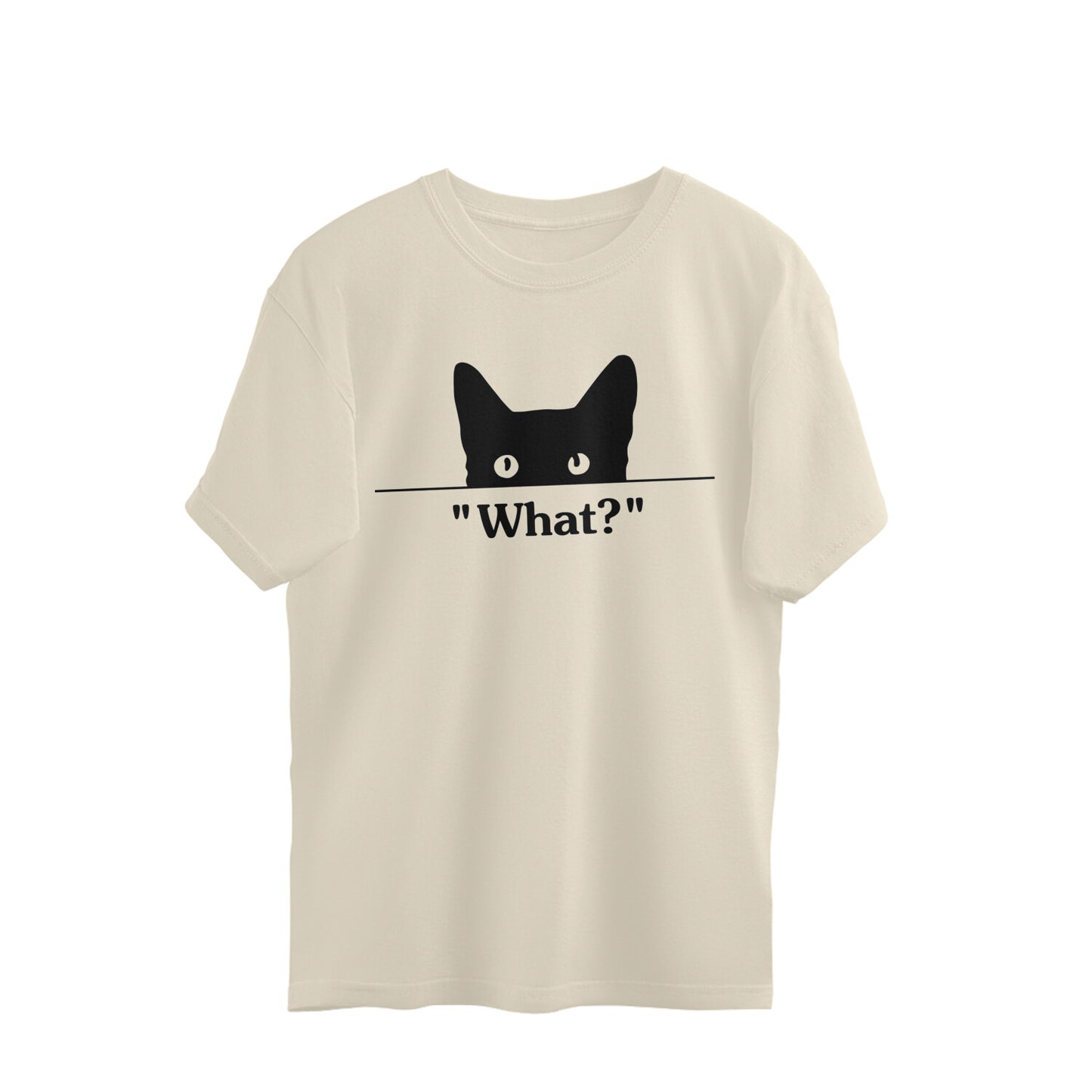Off White Minimalist Peeking Cat 'What?' Outline - Sassy Pet Humor Oversized TShirt Oversized Tshirt