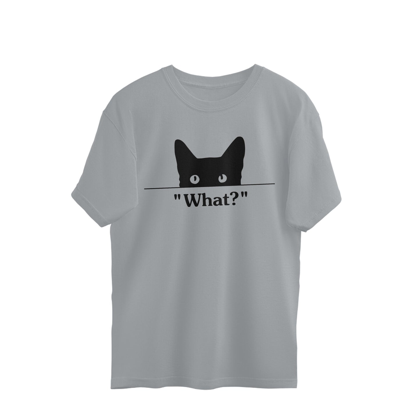 Silver Frost Minimalist Peeking Cat 'What?' Outline - Sassy Pet Humor Oversized TShirt Oversized Tshirt