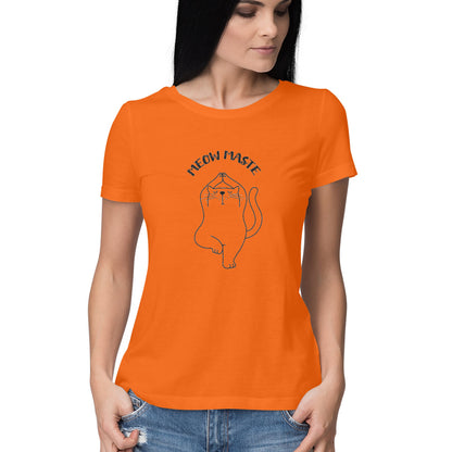Orange Meow Maste Cat Yoga T-shirt - Minimalist Zen Women's Half Sleeve Tee Tshirt