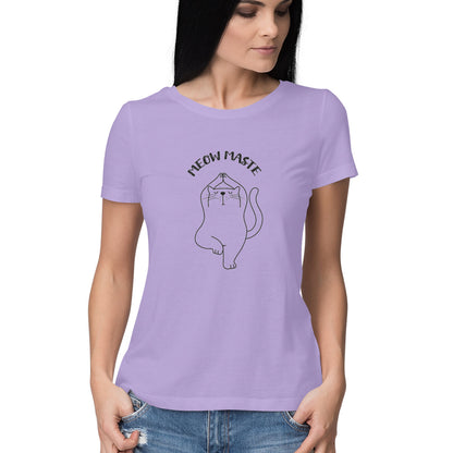 Iris Lavender Meow Maste Cat Yoga T-shirt - Minimalist Zen Women's Half Sleeve Tee Tshirt