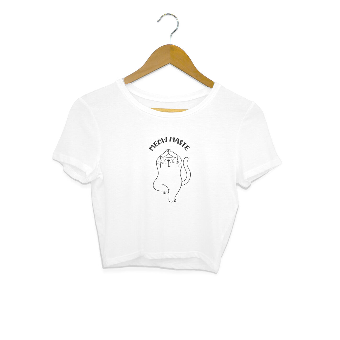 White Meow Maste Cat Yoga Crop Top - Funny Minimalist Line Art Kitten Fitness Crop Top Crop Top