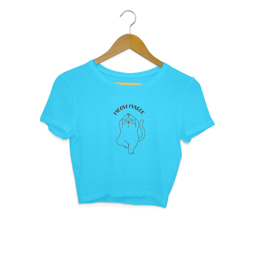 Sky Blue Meow Maste Cat Yoga Crop Top - Funny Minimalist Line Art Kitten Fitness Crop Top Crop Top
