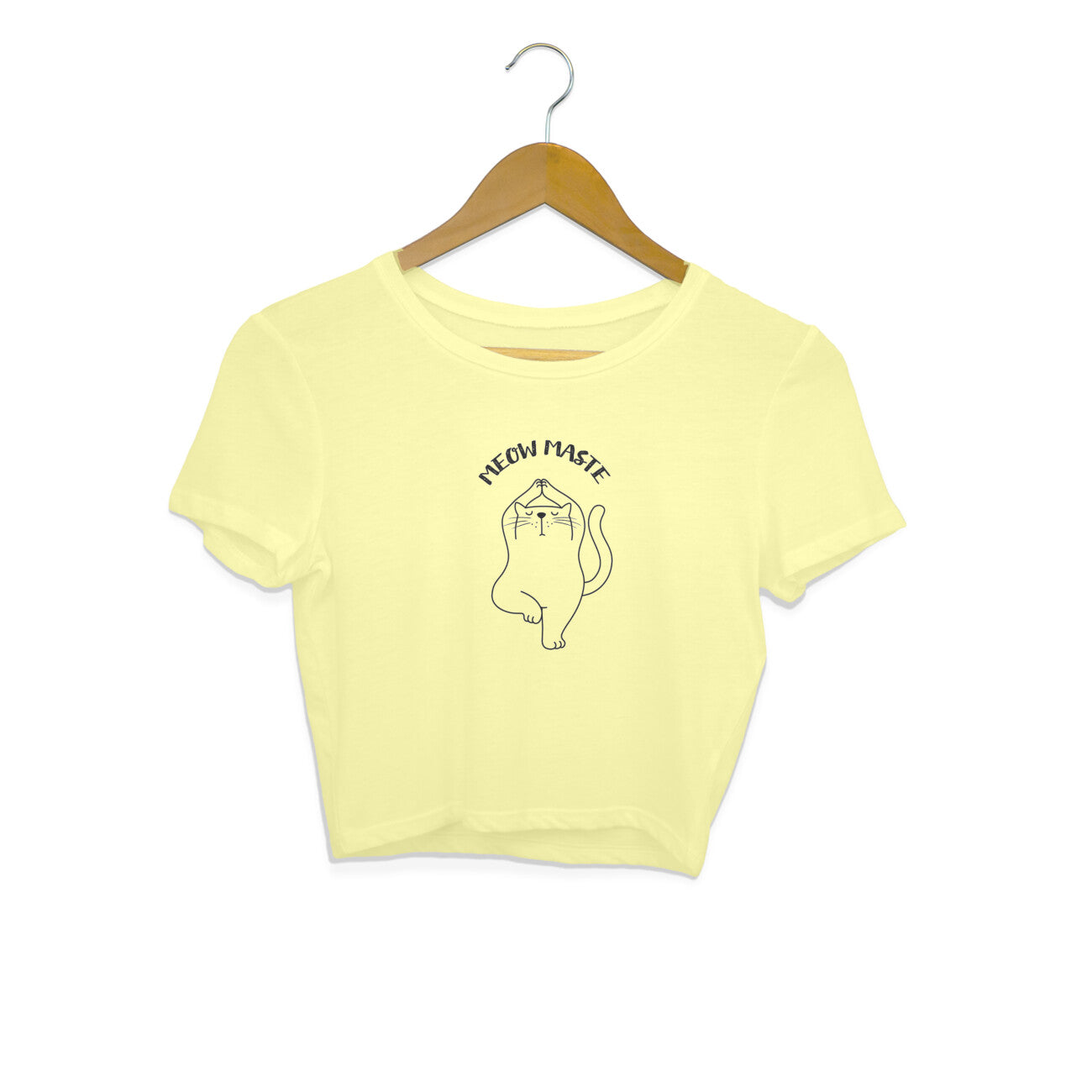 Butter Yellow Meow Maste Cat Yoga Crop Top - Funny Minimalist Line Art Kitten Fitness Crop Top Crop Top