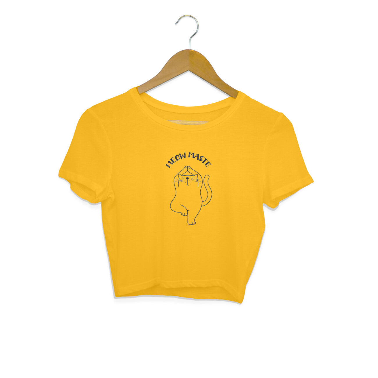 Golden Yellow Meow Maste Cat Yoga Crop Top - Funny Minimalist Line Art Kitten Fitness Crop Top Crop Top