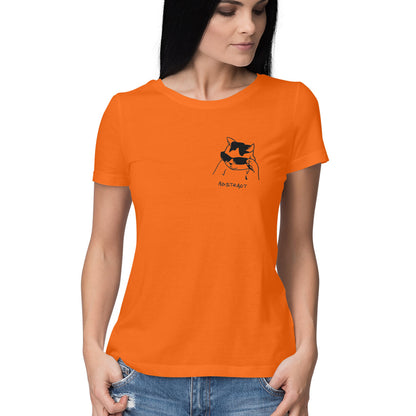 Orange Sassy Cool Cat Sunglasses Abstract Line Art Women's Half Sleeve TShirt Tshirt