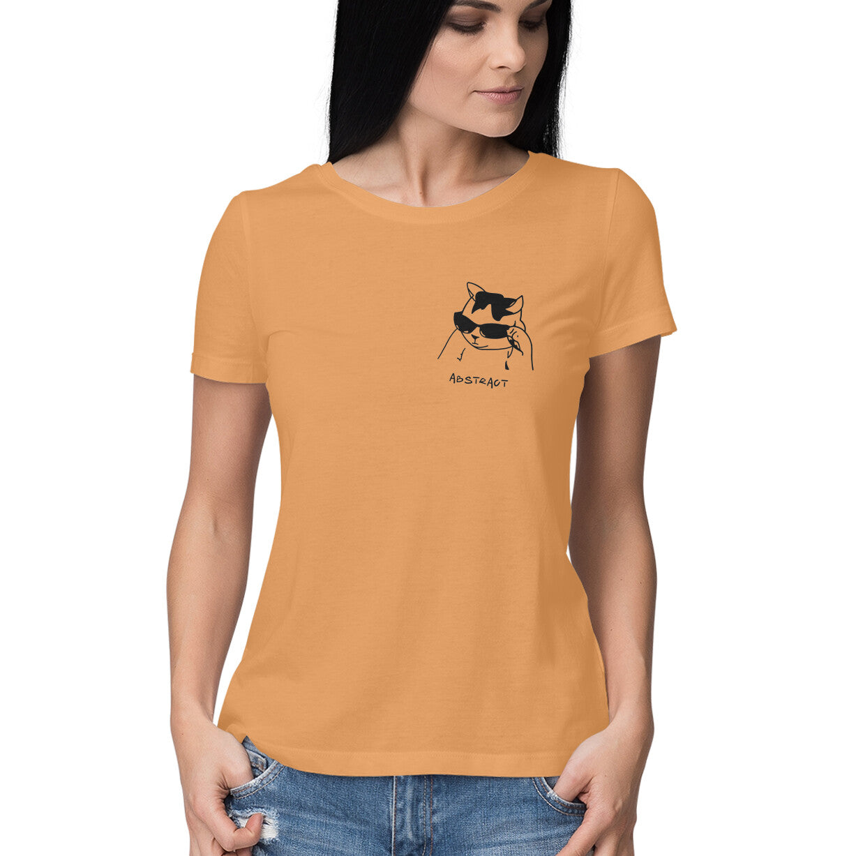 Mustard Yellow Sassy Cool Cat Sunglasses Abstract Line Art Women's Half Sleeve TShirt Tshirt