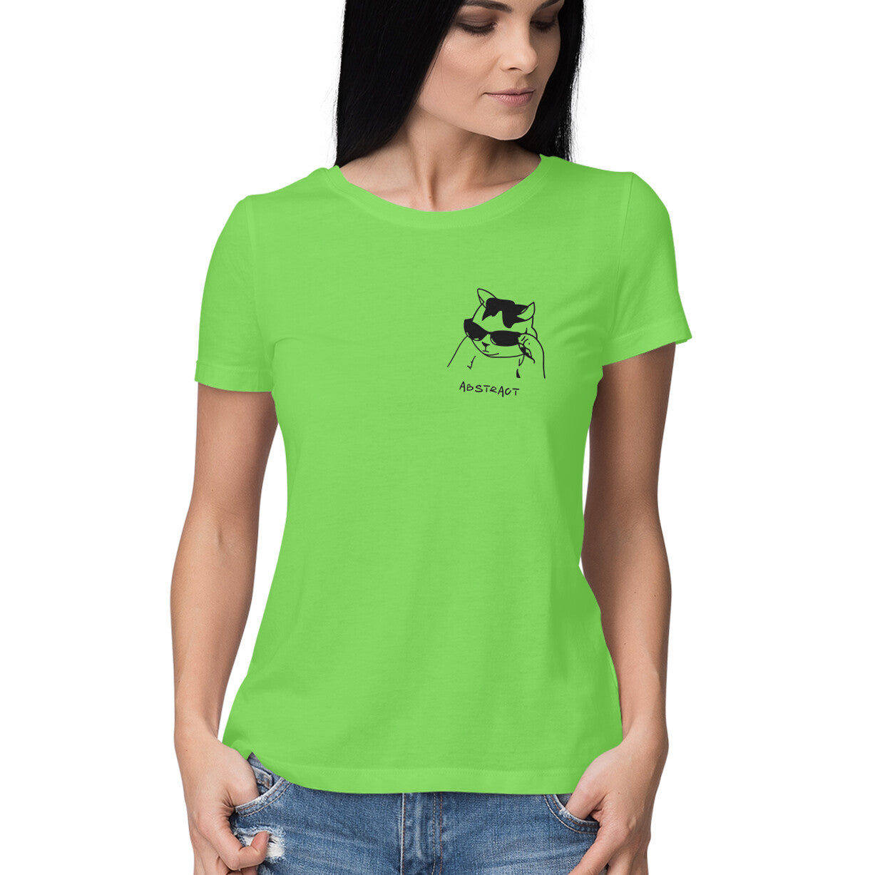 Liril Green Sassy Cool Cat Sunglasses Abstract Line Art Women's Half Sleeve TShirt Tshirt