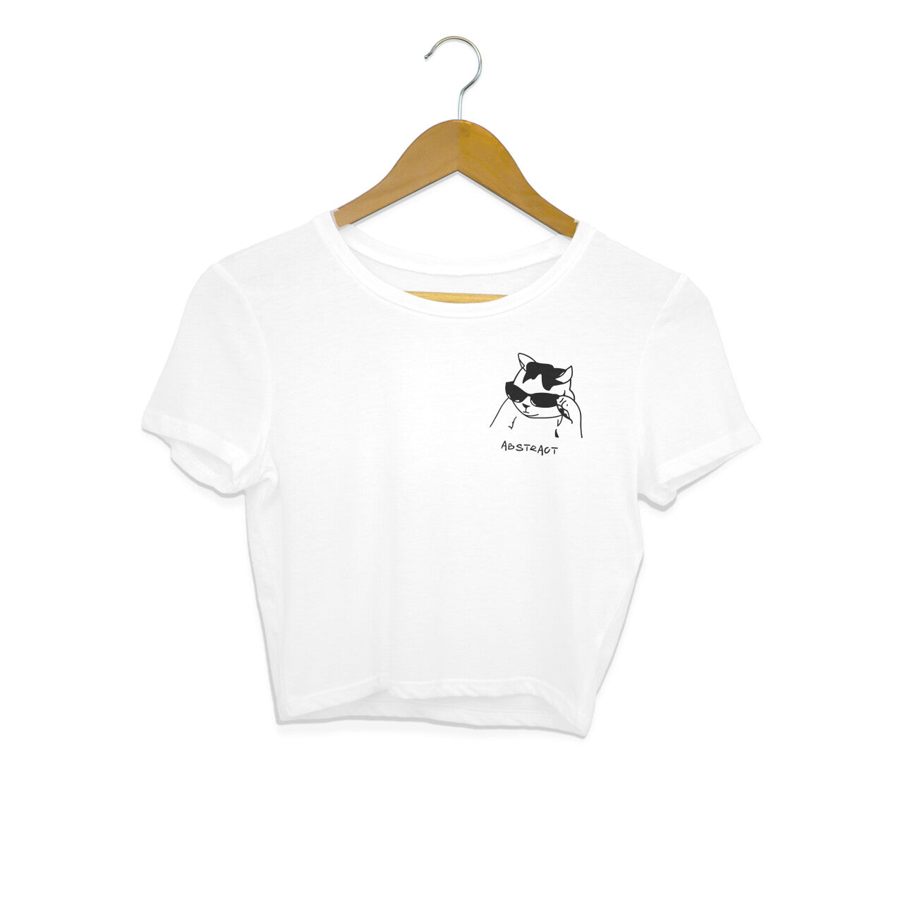 White Cool Cat Sunglasses Minimalist Line Art Crop Top | Ironic Kitten Streetwear Crop Top
