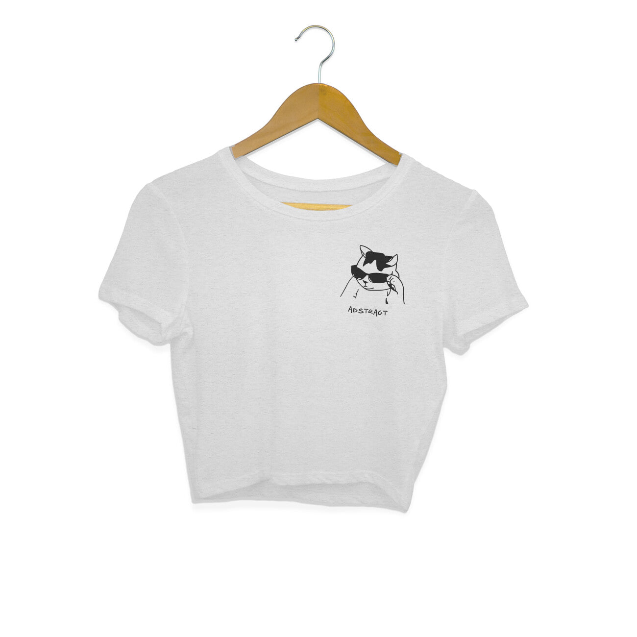 Melange Grey Cool Cat Sunglasses Minimalist Line Art Crop Top | Ironic Kitten Streetwear Crop Top