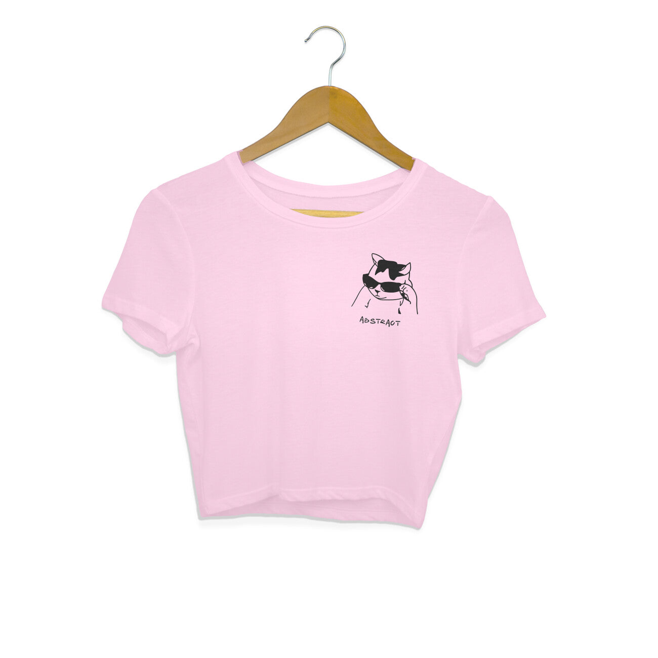 Light Pink Cool Cat Sunglasses Minimalist Line Art Crop Top | Ironic Kitten Streetwear Crop Top