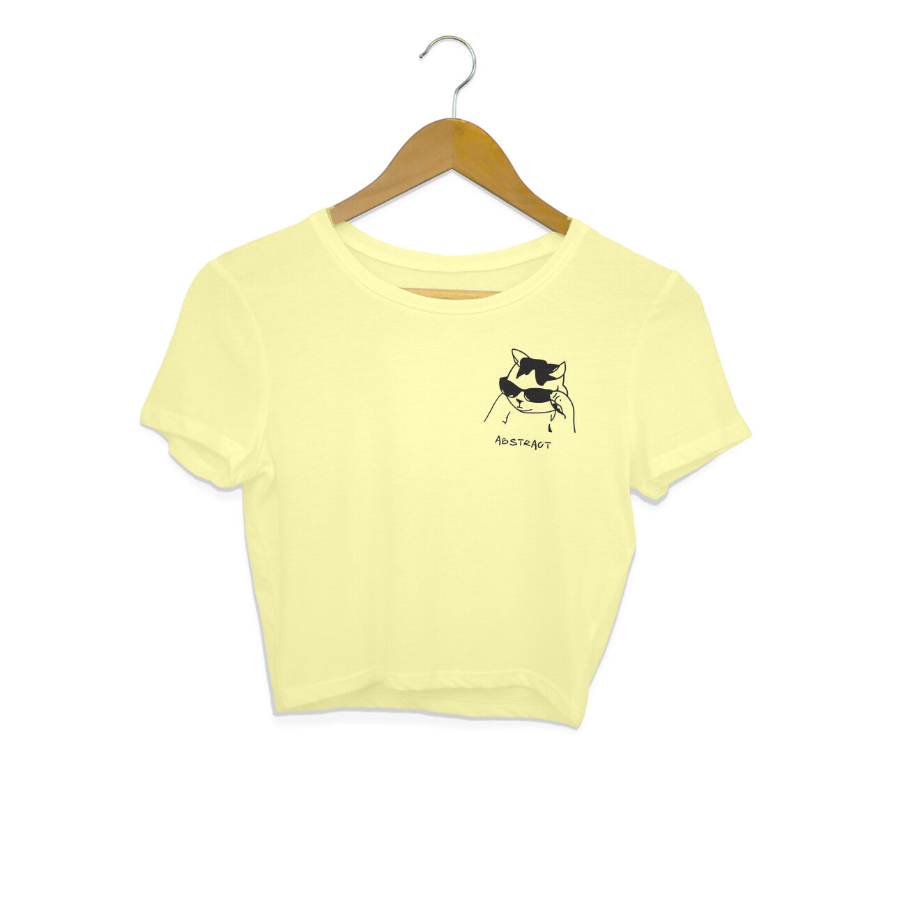 Butter Yellow Cool Cat Sunglasses Minimalist Line Art Crop Top | Ironic Kitten Streetwear Crop Top