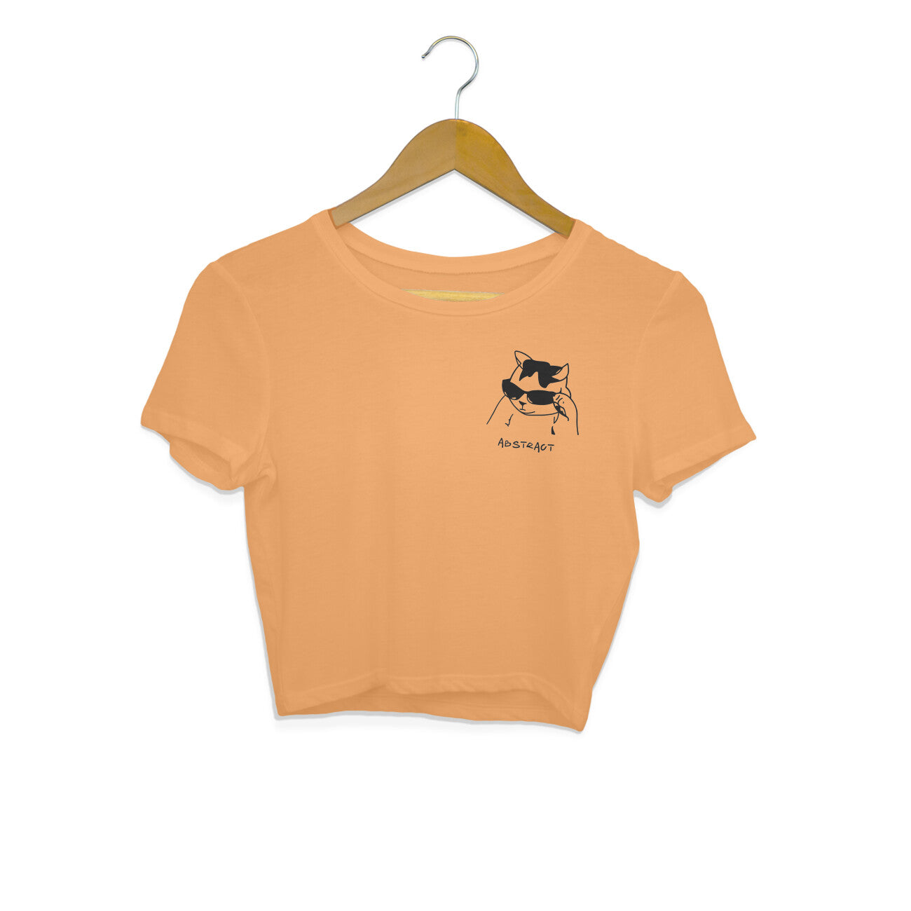 Mustard Yellow Cool Cat Sunglasses Minimalist Line Art Crop Top | Ironic Kitten Streetwear Crop Top