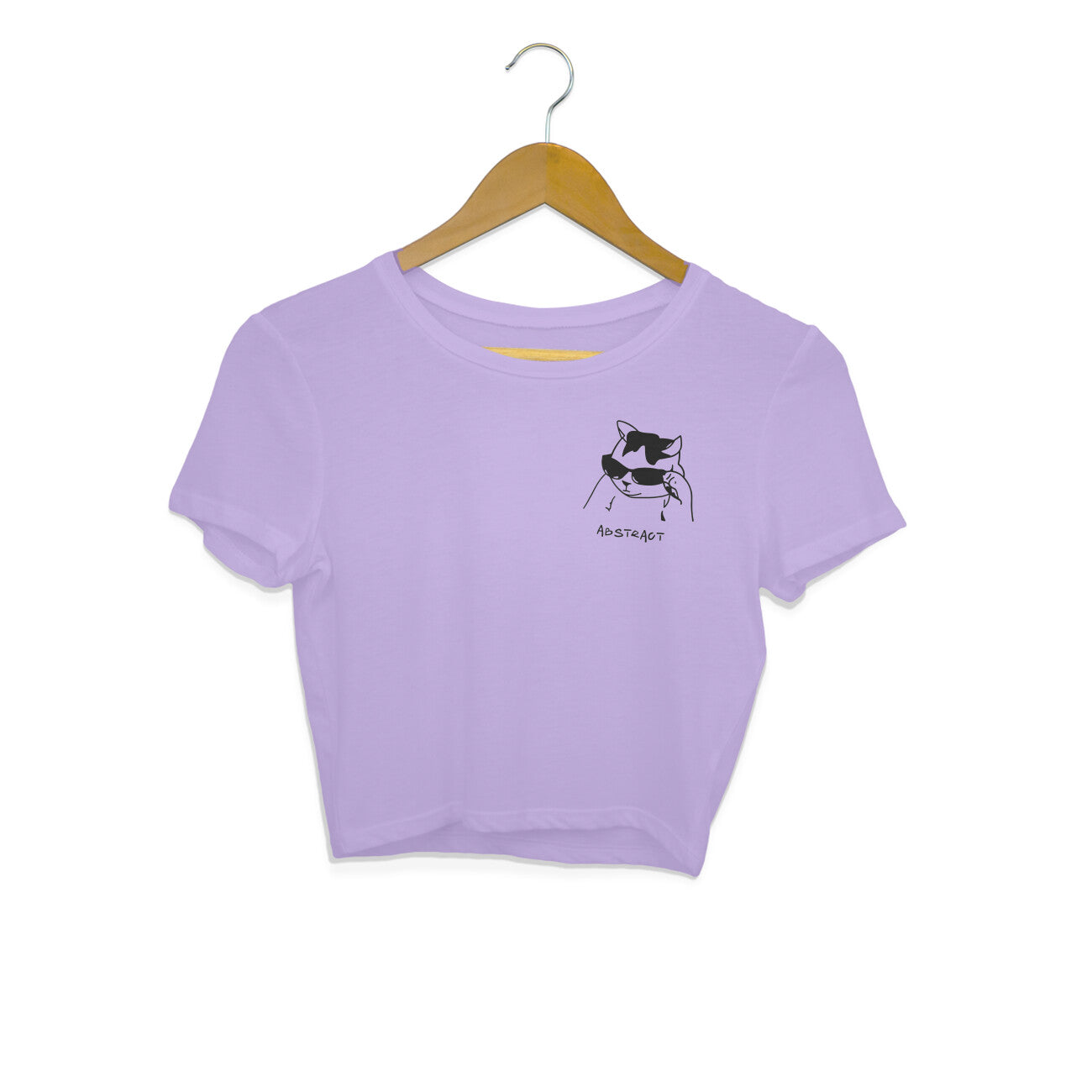 Iris Lavender Cool Cat Sunglasses Minimalist Line Art Crop Top | Ironic Kitten Streetwear Crop Top