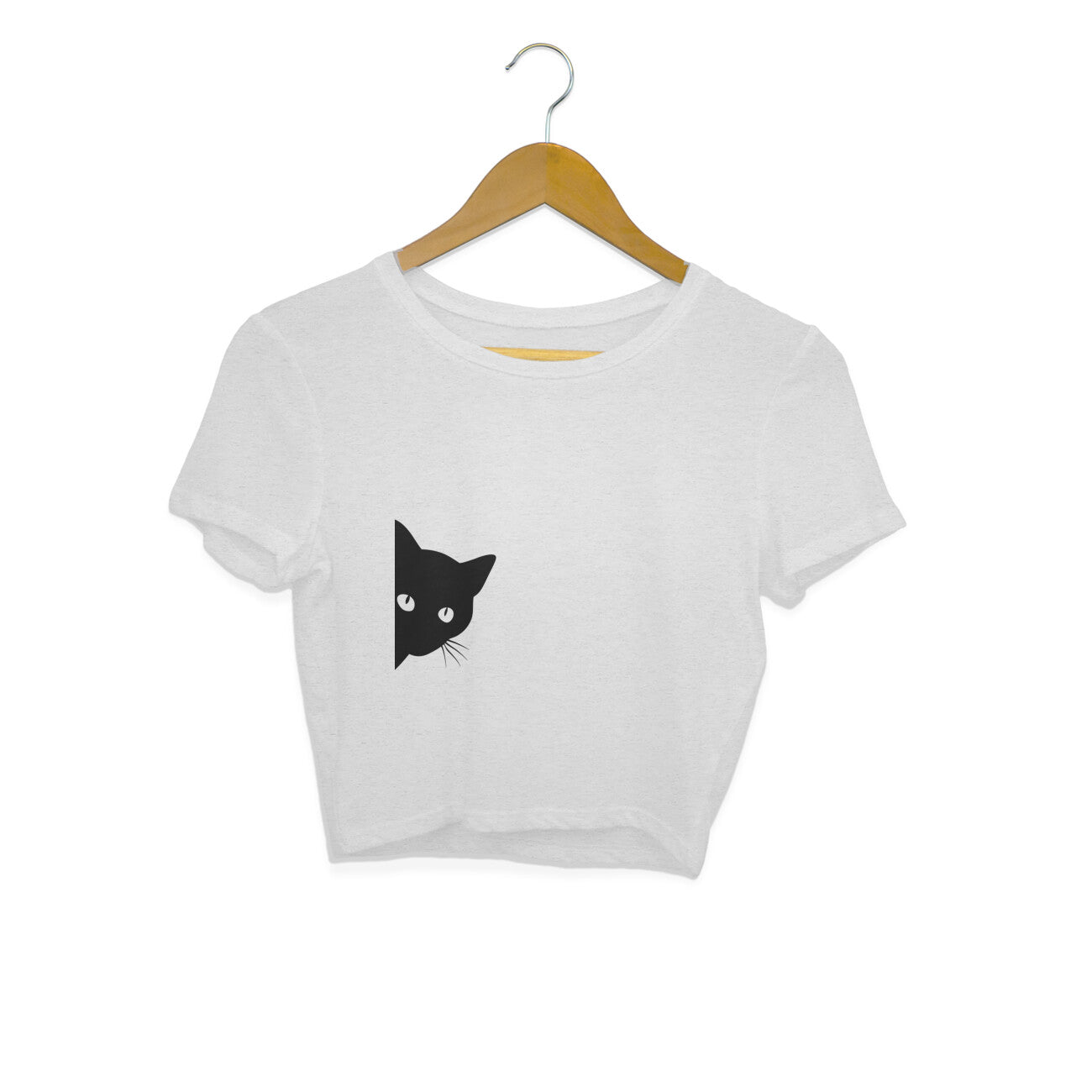 Melange Grey Sneaky Peeking Black Cat Minimalist Crop Top | Cute Silhouette Kitty Shirt Crop Top