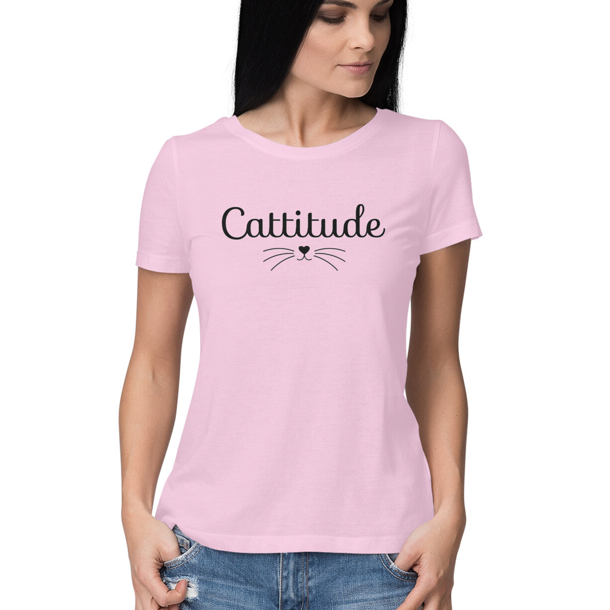 Light Pink Sassy Cattitude Shirt - Minimalist Cat Lover Women's Half Sleeve TShirt Tshirt