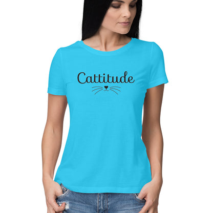 Sky Blue Sassy Cattitude Shirt - Minimalist Cat Lover Women's Half Sleeve TShirt Tshirt