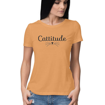Mustard Yellow Sassy Cattitude Shirt - Minimalist Cat Lover Women's Half Sleeve TShirt Tshirt