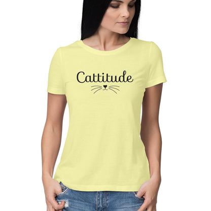 Butter Yellow Sassy Cattitude Shirt - Minimalist Cat Lover Women's Half Sleeve TShirt Tshirt
