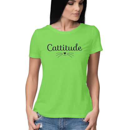 Liril Green Sassy Cattitude Shirt - Minimalist Cat Lover Women's Half Sleeve TShirt Tshirt