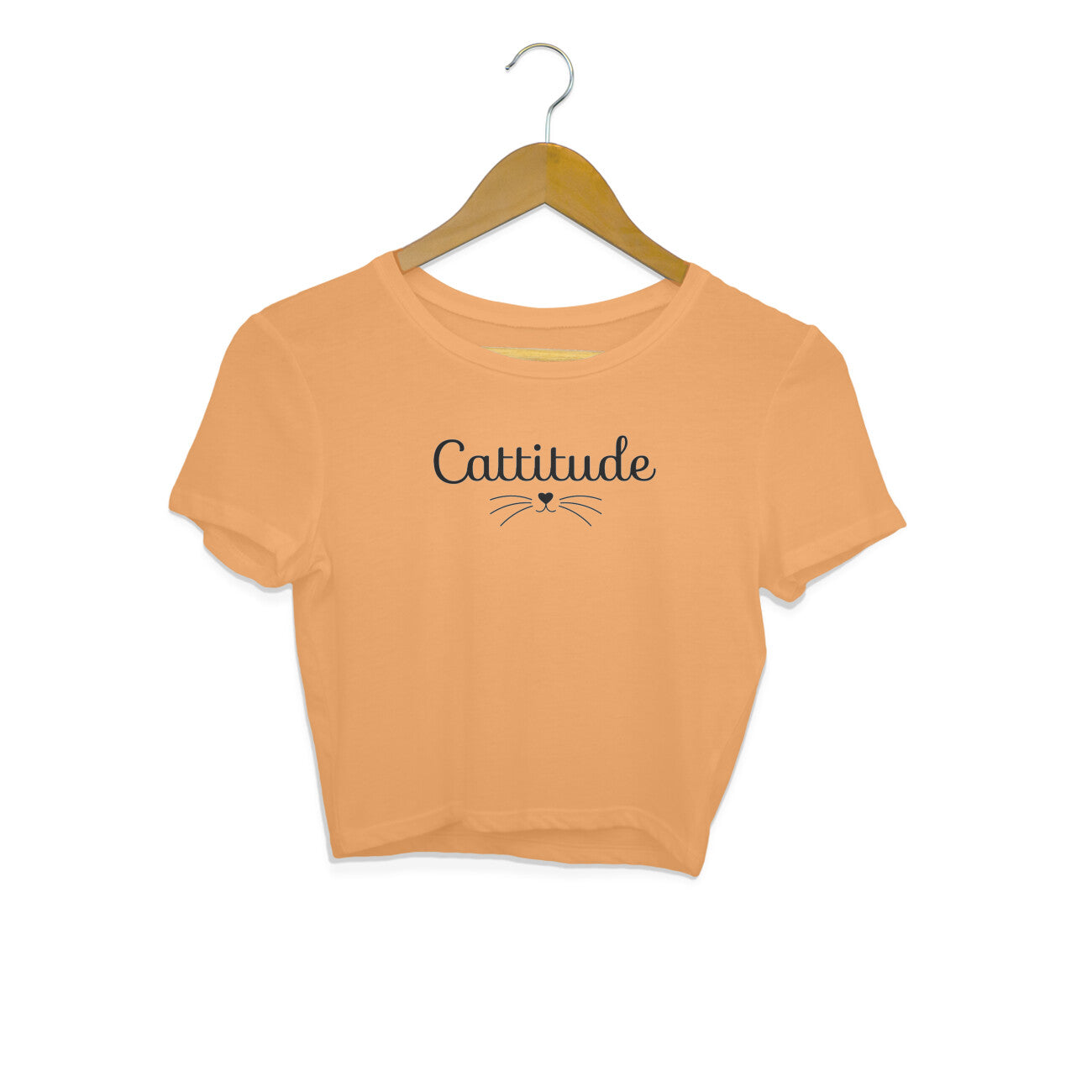Mustard Yellow Cattitude Heart Nose Minimalist Women's Crop Top for Cat Moms Crop Top